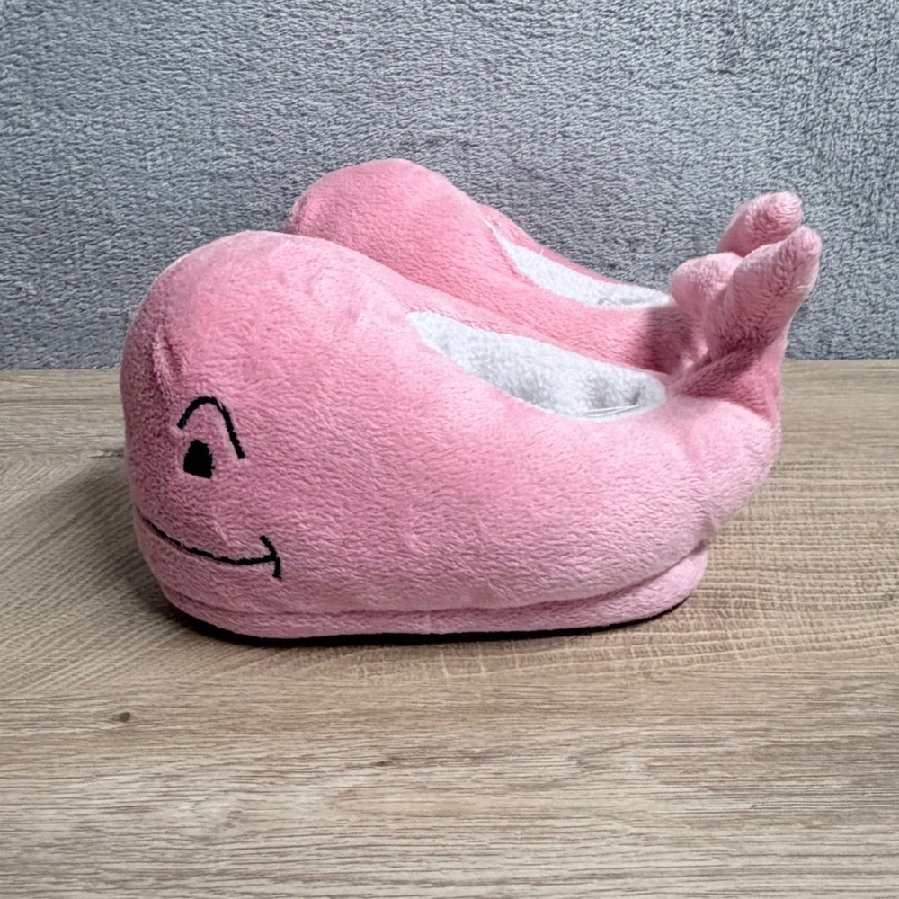 Vineyard Vines Whale Plush Slippers Kids Size S Pink Nautical Preppy Cozy Fleece